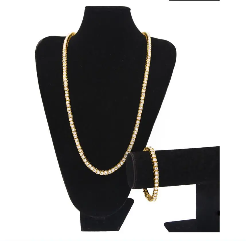 

2018 new design sparking bling crystal cz station chain 30" 8" jewelry set wholesale top quality men boy bracelet necklace set