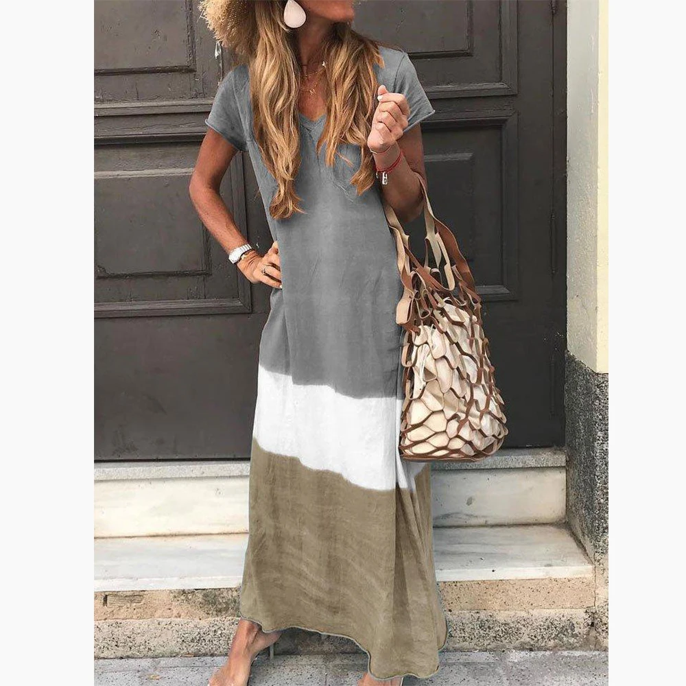 

Tie-dyed Long Summer Dress V Neck Short Sleeve Patchwork Plus Size Maxi Dress Ladies 2019 Women Ankle-Length Dresses 4XL 5XL