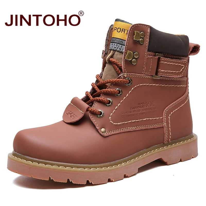 Jintoho Winter Men Boots High Quality Male Genuine Leather Boots Work