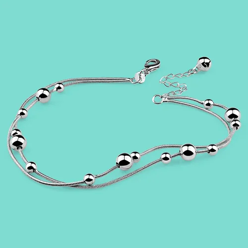 lady 925 sterling silver chains,simple Round bead chain design Summer