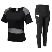 Для женщин Спортивная одежда для йоги Фитнес одежда для спортзала и бега теннис рубашка+ брюки для йоги, леггинсы для пробежки тренировки спортивный костюм