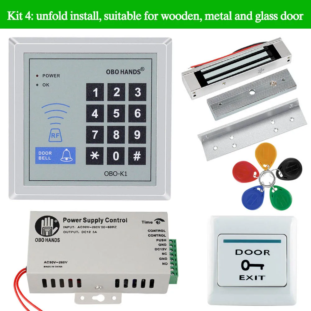 OBO HANDS rfid Клавиатура система контроля допуска к двери комплект Электрический магнитный электронный дверной замок+ блок питания+ 5 шт брелоков полный комплект - Цвет: Kit4