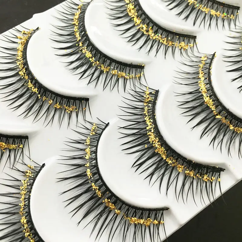 YOKPN Handmade Gold Glitter False Eyelashes Exaggerated Stage Performance Effect Eyelashes Latin