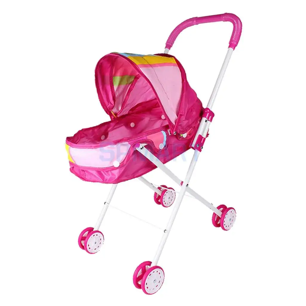 Mini Newborn Baby Doll Stroller Foldable with Basket and Adjustable Sun Visor For Mellchan Baby Reborn Dolls Nursing Playset