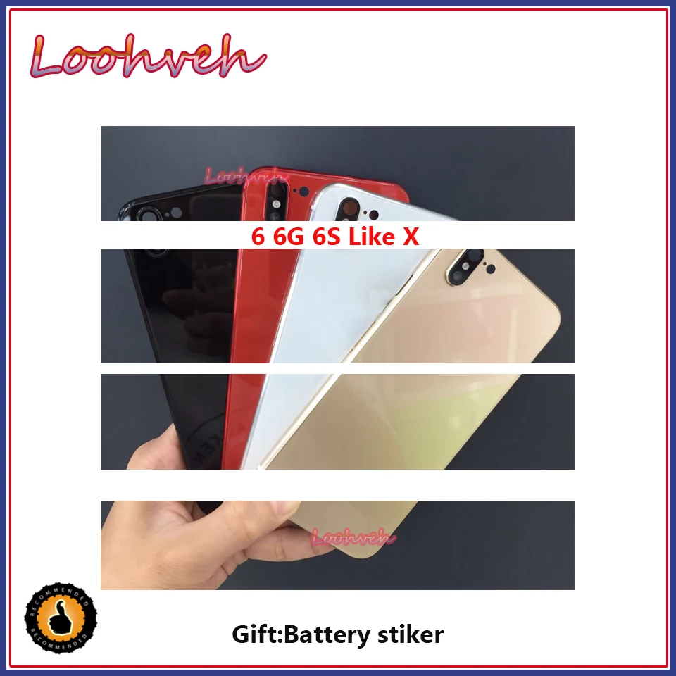 

AAA+ High Quality Back Cover For iphone 6 6G like X or 6S like X Housing Battery cover Rear Door Chassis Frame + Battery sticker