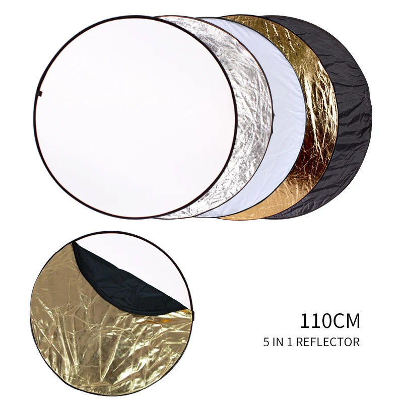 

43" 110cm 5 in 1 Portable Collapsible Light Round Photography White Silivery Reflector for Studio Multi Photo Disc Diffuers