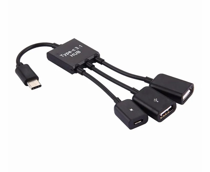 200 шт. USB 3,1 type C Мужской до 2 двойной USB A 2,0 Женский+ Micro-USB Женский 3 в 1 OTG концентратор аксессуары пряди для samsung s8 s9