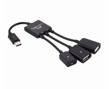

200pcs USB 3.1 Type C Male to 2 Dual USB A 2.0 Female + Micro-USB Female 3 in 1 OTG HUB accessory bundles for samsung s8 s9