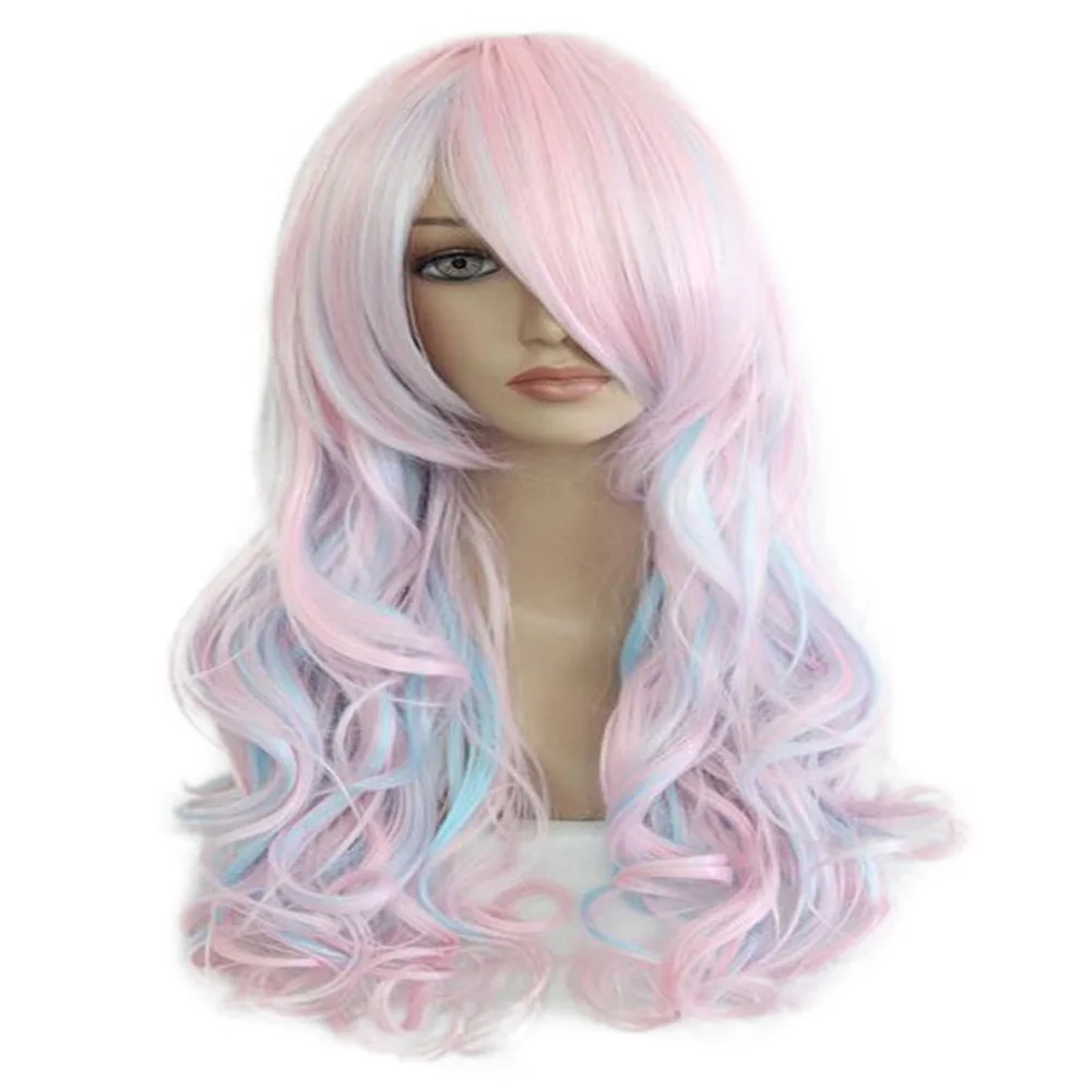 HAIRJOY mujeres 70 cm largo azul mezclado Rosa ondulado trenzado 2 colas sintéticas fiesta Cosplay peluca 15 colores disponibles