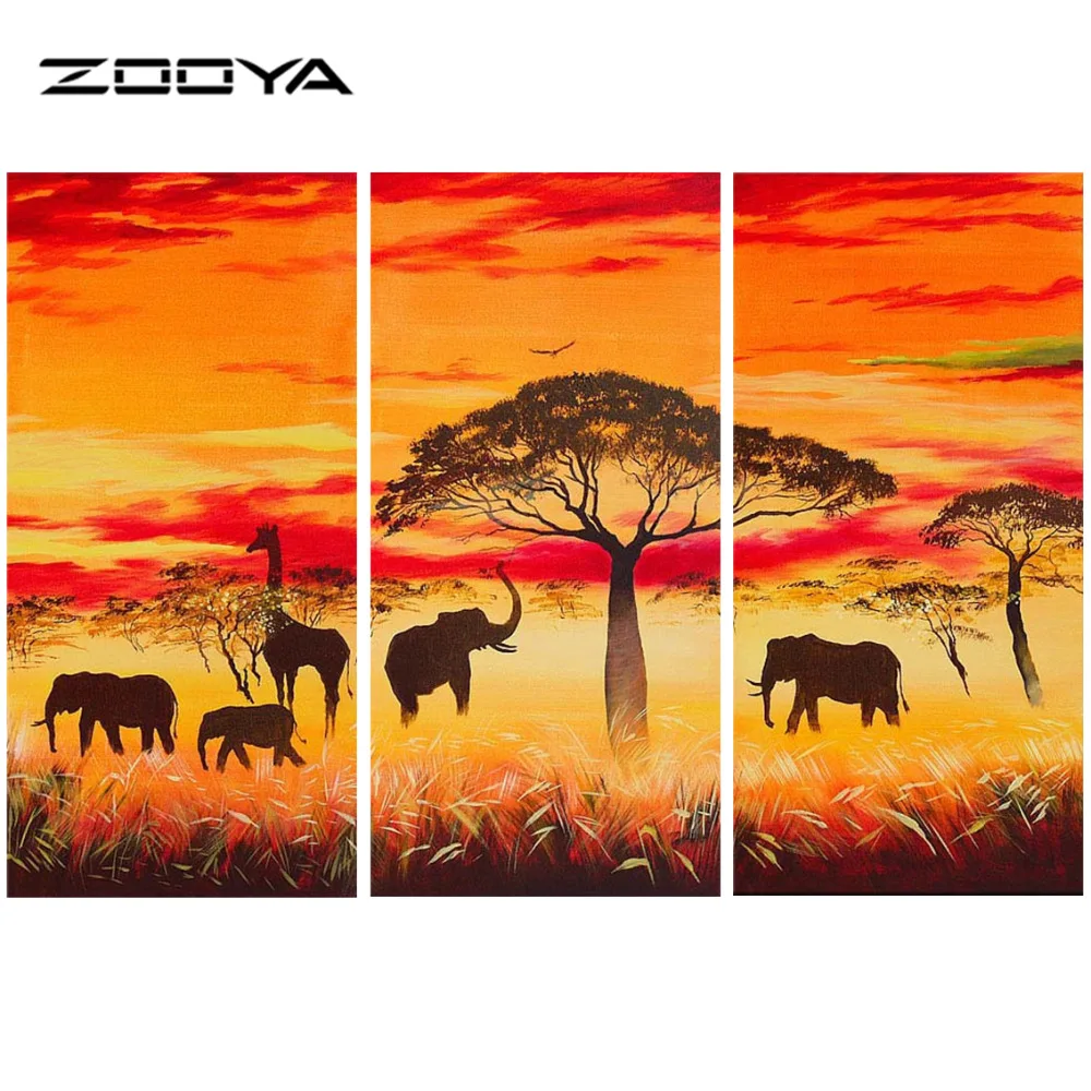 

ZOOYA DIY Full Diamond Embroidery Painting Cross Stitch Triptych Paintings Home Decor Animal Elephant Landscape Tree Gift RF875