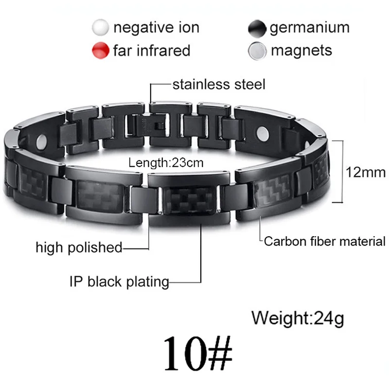 Для мужчин и женщин магнитный браслет для здоровья черный титановая сталь мощность терапия 4в1 магниты отрицательные ионы Германий браслеты Прямая