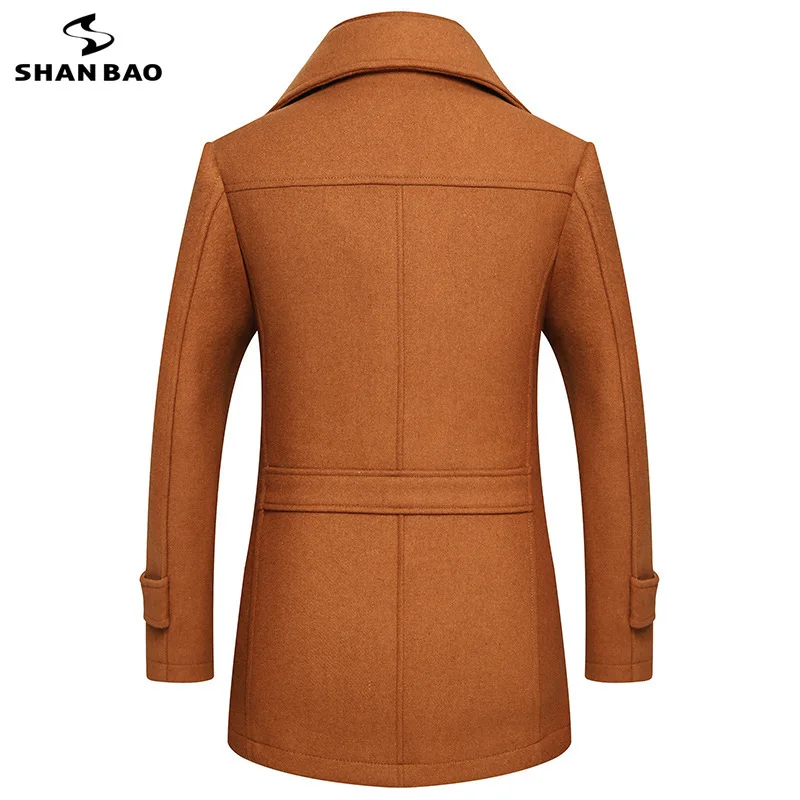 SHANBAO Брендовое мужское повседневное шерстяное пальто зимнее Новое плотное теплое приталенное пальто большого размера с отворотом желтое, серое, винное, красное, темно-синее, черное