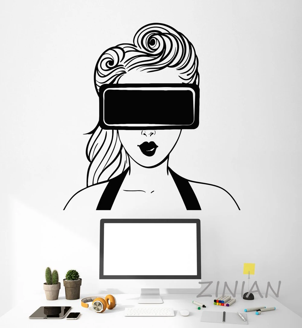 VR Headset Girl Wall Stickers Home Decor Living Room Virtual Reality
