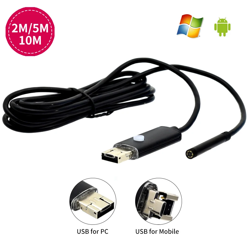 

Android Endoscope Camera 2M 5M 5.5mm 2IN1 USB Tube Pipe Waterproof Phone PC USB Endoscope Inspection Endoscope OTG Mini Camera