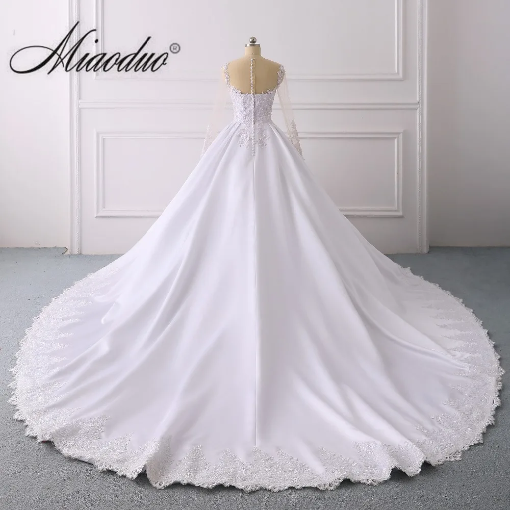 Простой из атласа с длинным рукавом свадебное платье 2019 weddingdress круглым вырезом собор/Королевский поезд vestidos de novia Платье vestido de casamento