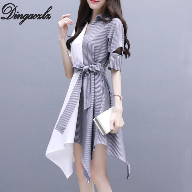 

Dresses XL-5XL Plus size Summer Dresses Elegant New Bow tie Women Dress Fashion Vestidos Irregular Splicing OL Dress