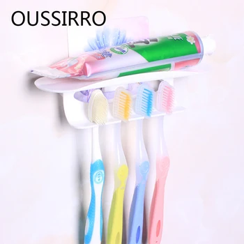 

Floral Sticky Tooth Brush Holder Wall Mount Sticker Tool Toothbrush Holder Set Storage Orgainzer Container Bathroom Accessories
