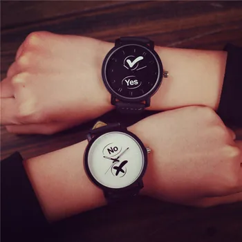 

New Fashion Watches Women Men Unique Yes-No Dial design Quartz Wristwatches Cute Casual Ladies Leather Dress Saat For Lovers Hot
