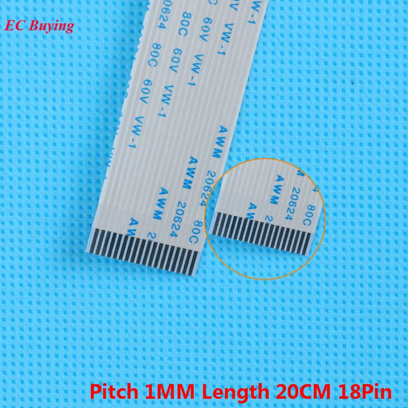 

5Pcs FFC 200mm 18 Pin Flexible Flat Cable 18Pin Ribbon Cable Forward Direction 1mm Pitch 20cm Length Same Side 18Pins For TTL