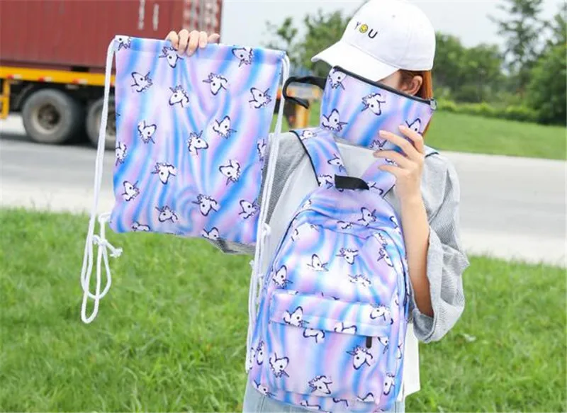 Meloke 2019 3 قطعة/المجموعة المطبوعة يونيكورن على ظهره الكتف الرباط أكياس الحقائب المدرسية ل المراهقات عارضة السفر حقيبة XC50