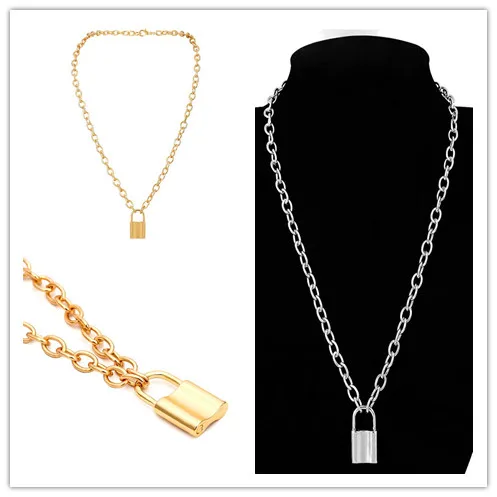 PadLock Pendant Necklace Women Jewelry Silver/Glod Color Stainless Steel Chain Necklace Friendship Gifts