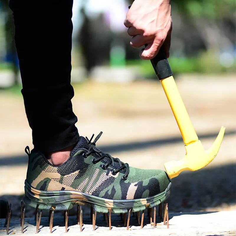 

A Professional Camoflage Work Shoes Mens Sneakers Safety Shoes Women Breathable Steel Toe Shoes Men Shoe Couple for worker 2019