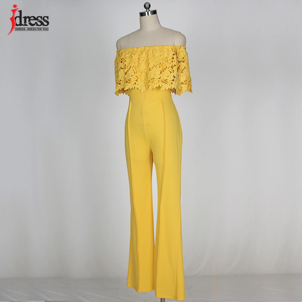 IDress Lace Crochet Rompers Women Jumpsuit Sexy Strapless Bodycon Jumpsuit Wide Leg Black White Yellow Long Pant Romper Overalls (5)