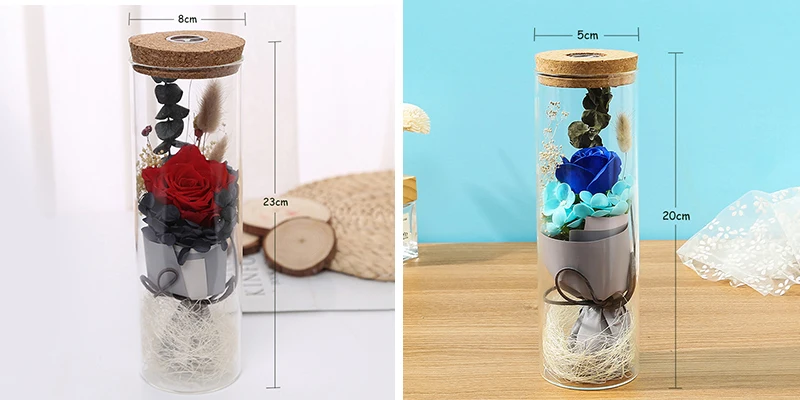 JAROWN 영원한 꽃 소원 병 비누 장미 다채로운 빛나는 크리 에이 티브 유리 병 크리스마스 선물 웨딩 파티 장식 (29)