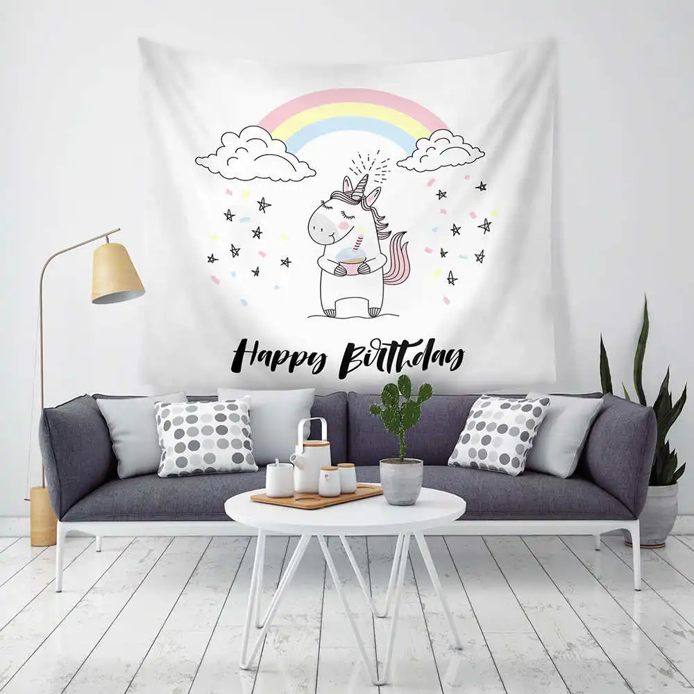 

BeddingOutlet 3d Unicorn Tapestry Watercolor Print Wall Hanging for Girl Flower Life Wall Carpet Colored Dreamlike Sheet