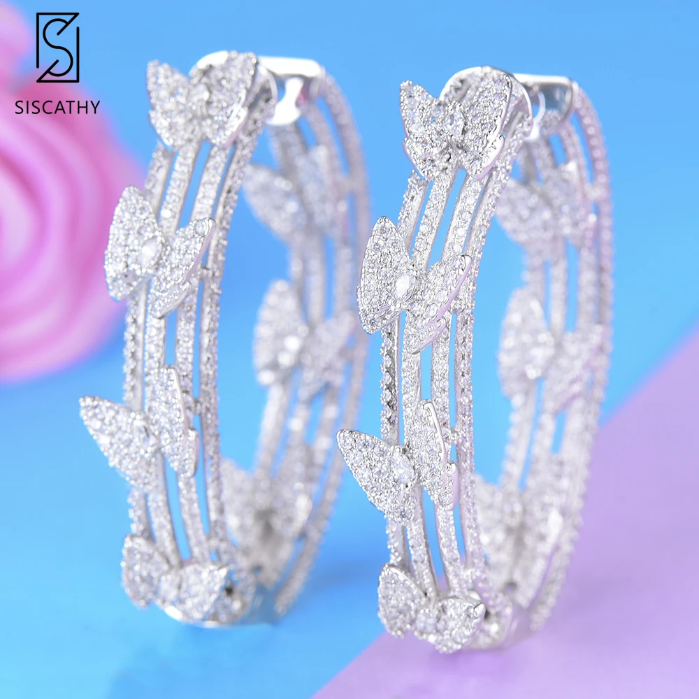 

SISCATHY Charm Butterfly CZ Big Round Hoop Women Earrings bohemian Earrings Fashion Cubic Zirconia Statement Girls Women Jewelry
