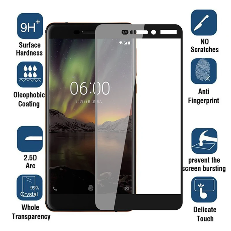 2 шт. закаленное стекло для Nokia 6 1 Защита экрана (2018) полное покрытие TA 1043 3D пленка с