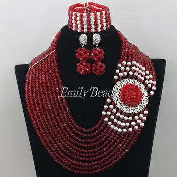 

Wine Color African Beads Necklaces Jewelry Sets 10 Layers Nigerian Wedding African Costume Jewelry Sets Free Shipping AIJ221