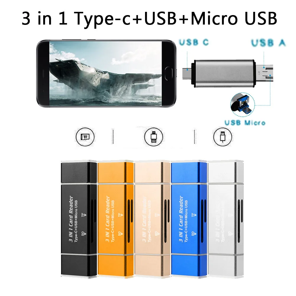 

usb card reader sd usb card adapter 3.0 3 In 1Type C Port USB A Port Micro USB Card Reader Adapter With OTG For Samsung z7