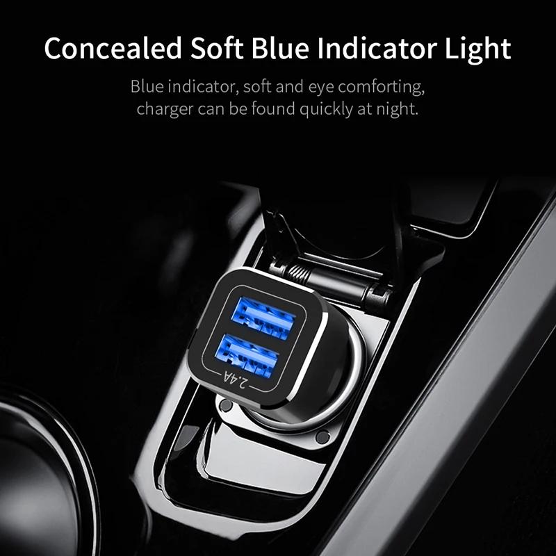 Essager Dual USB Автомобильное зарядное устройство адаптер Led 2.4A Быстрая зарядка