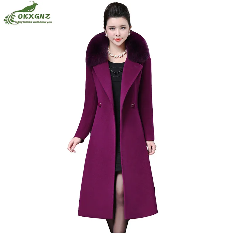 

Women's Windbreaker autumn winter new thicken fox fur collar wool jacket large size medium long cashmere coats Female OKXGNZ