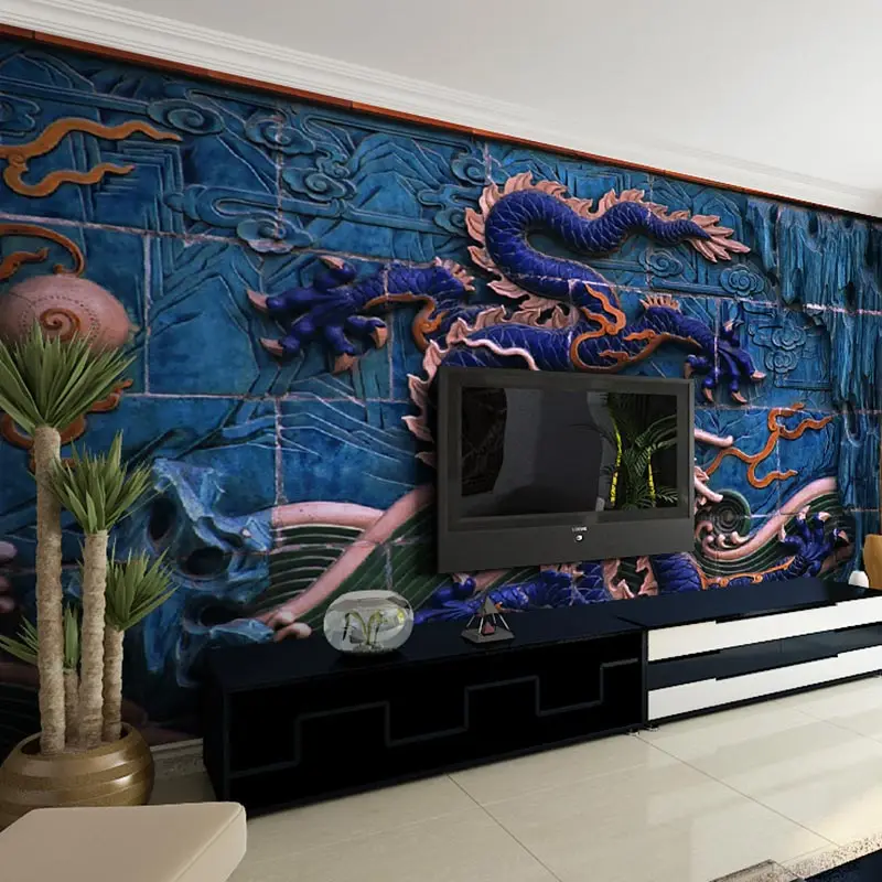 Embossed Chinese Dragon Photo Wall Papers Mural 3D Living Room Bedroom