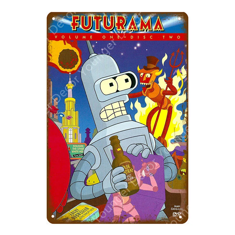 Futurama Comics винтажные металлические знаки, плакат, настенная наклейка, декоративная тарелка для комнаты, мультяшная табличка, домашний декор, настенная живопись - Цвет: YD6302E