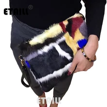 Winter Mink Fur Clutch Bag Rainbow Stripe Envelope Purse Casual Hand Bag Clutch Evening Bag Leather Chain Shoulder Messenger Bag