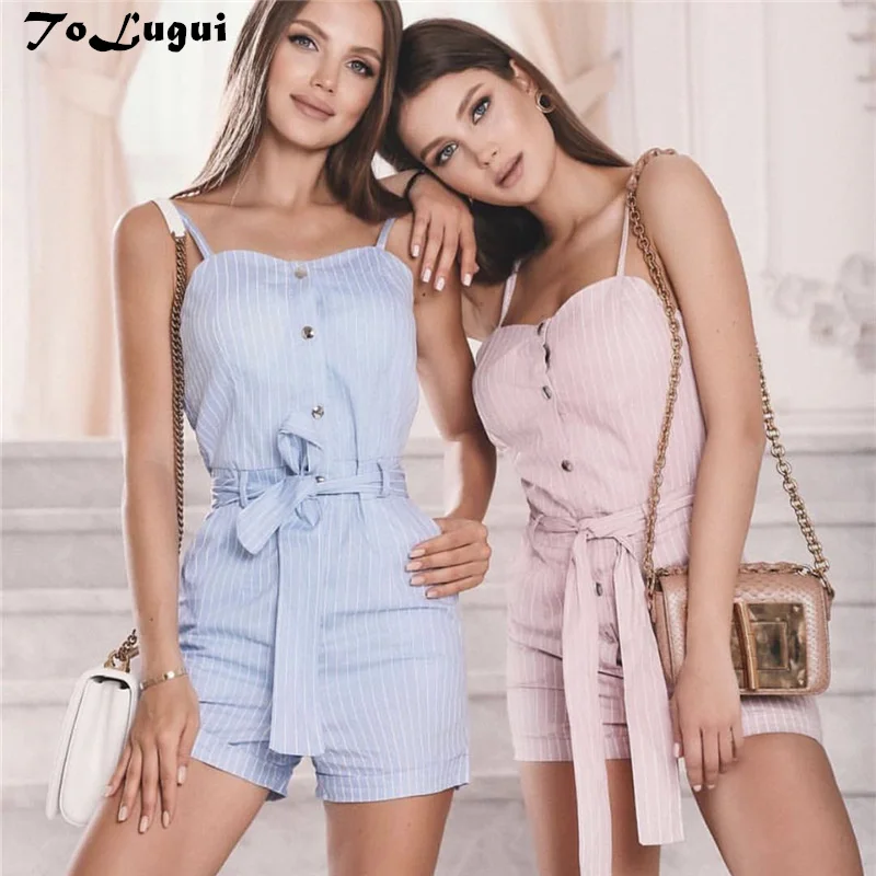 

ToLugui fashion Button jumpsuit sexy summer 2019 pink sling shorts overalls romper casual women backless cutaway rompers