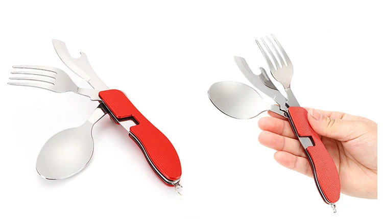 VILEAD portátil plegable cuchillo tenedor cuchara combinada Camping conjunto multifuncional de acero inoxidable al aire libre vajilla para Picnic