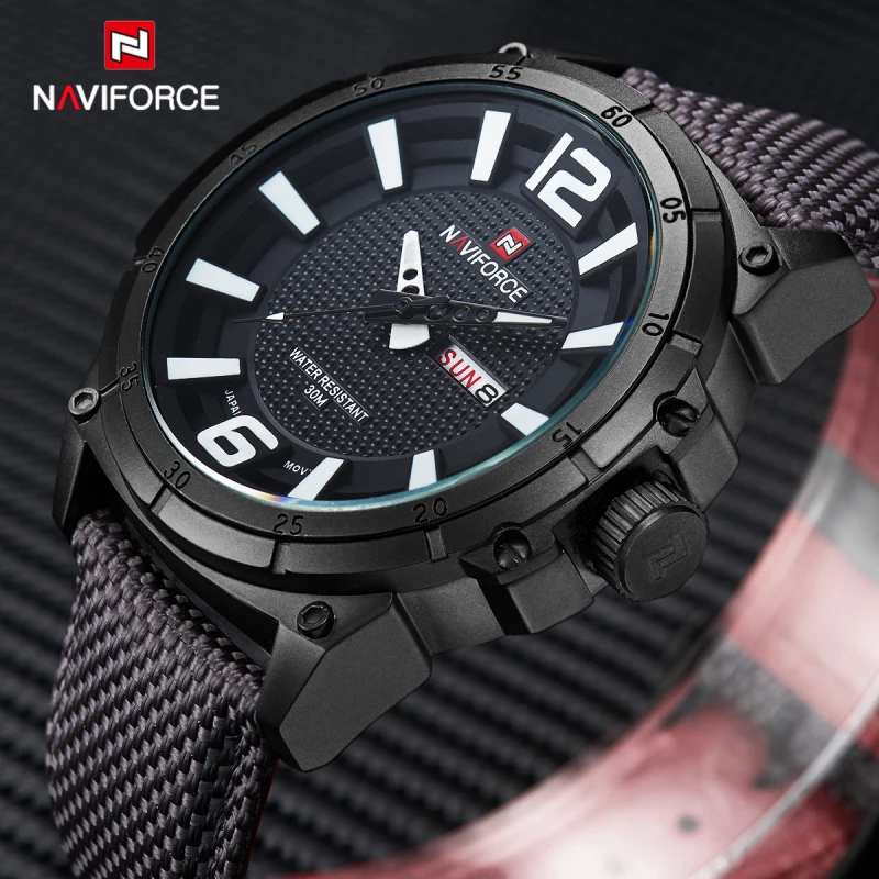 NAVIFORCE Роскошные Брендовые мужские часы модные наручные с нейлоновым ремешком