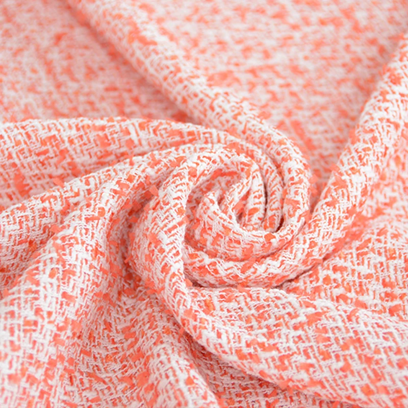 

50x150cm/piece Orange White Woven High Quality Manual Handmade Tweed Fabric Cloth For Overcoat Dress Suit DIY Sewing