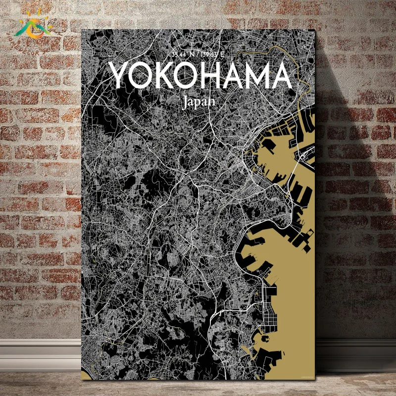 

Yokohama Japan City Map Graphic Art Nordic Poster Painting Decoratio Wall Art Canvas Poster Scroll Painting Print Wall Poster