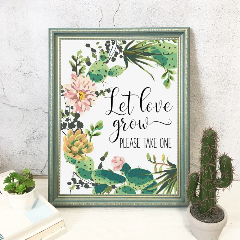 Let Love Grow Succulent печать семян пакеты знак суккулент Свадебный декор для душа