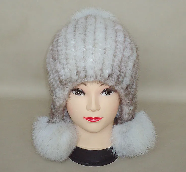 НОВАЯ шапка из натурального меха норки, женская шапка ручной работы, модные зимние головные уборы - Цвет: Серый