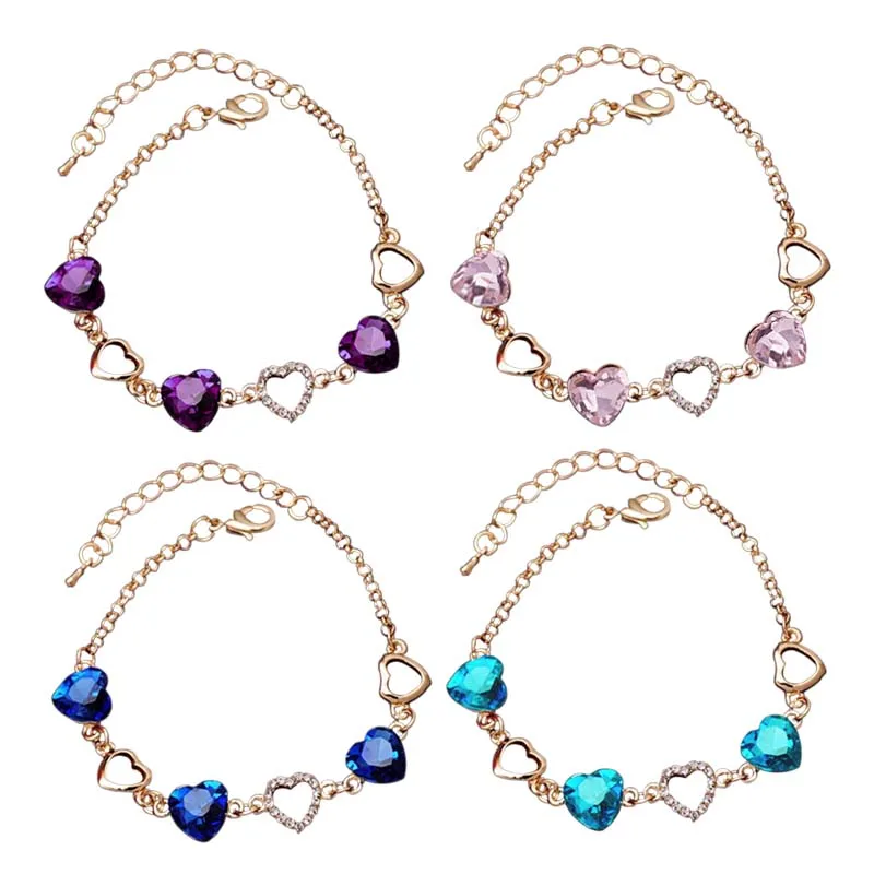 

Fatpig Fashion Female Charm Bracelet Plated Chain Link Crystal Chain Heart Lover Bracelets Bangles For Women Jewelry Gift
