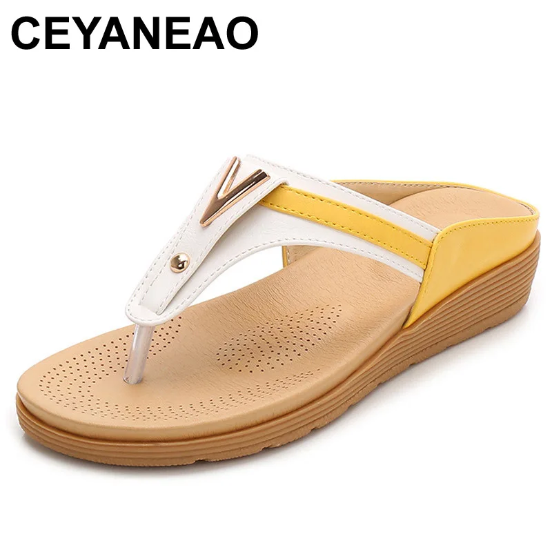 

CEYANEAO 2019 new women's slippers comfortable flat sandals Korean slippers on the buckle outdoor clothing Patchwork slippers