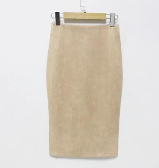 Simpliser, высокая уличная Женская замшевая разноцветная юбка-карандаш средней длины, женские осенние зимние базовые облегающие трубчатые юбки-карандаш, офисная юбка - Цвет: deep apricot