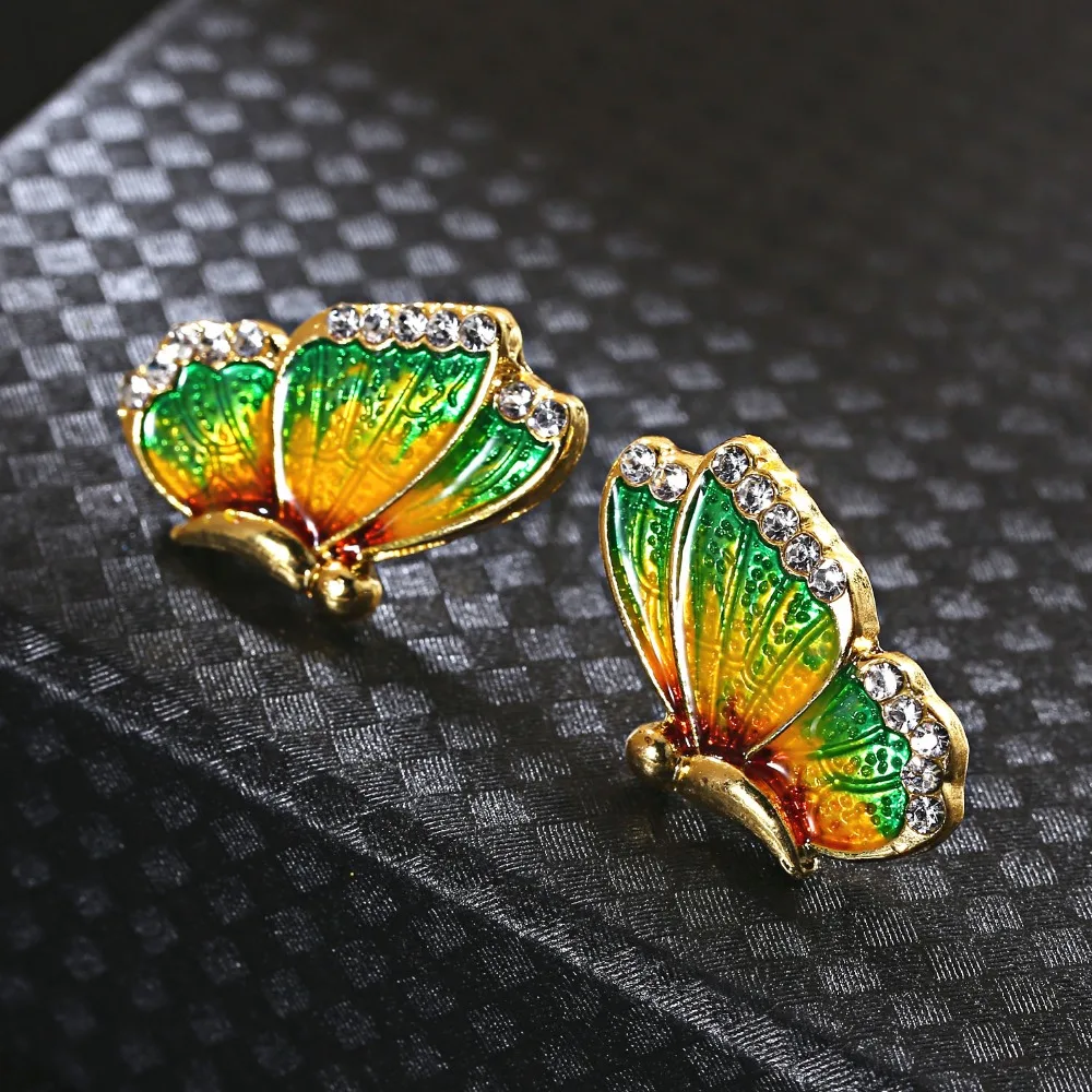 Женские серьги гвоздики в виде бабочки с масляным рисунком|butterfly earrings|earrings freebest