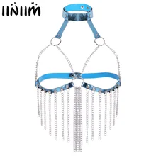 Женская мода без спинки регулируемый нагрудный ремень с цепочкой кисточкой танки открытый бюстгальтер для вечеринок Клубная одежда костюмы